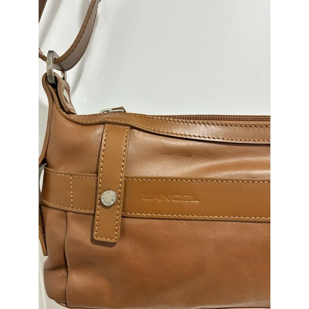 Lancel Light Brown Leather Shoulder Hobo Bag Made In France